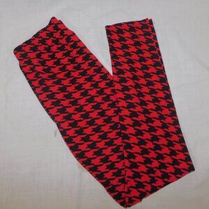 OS Womens Fashion Leggings Red Black Houndstoooth Pattern PolySpandex Blend